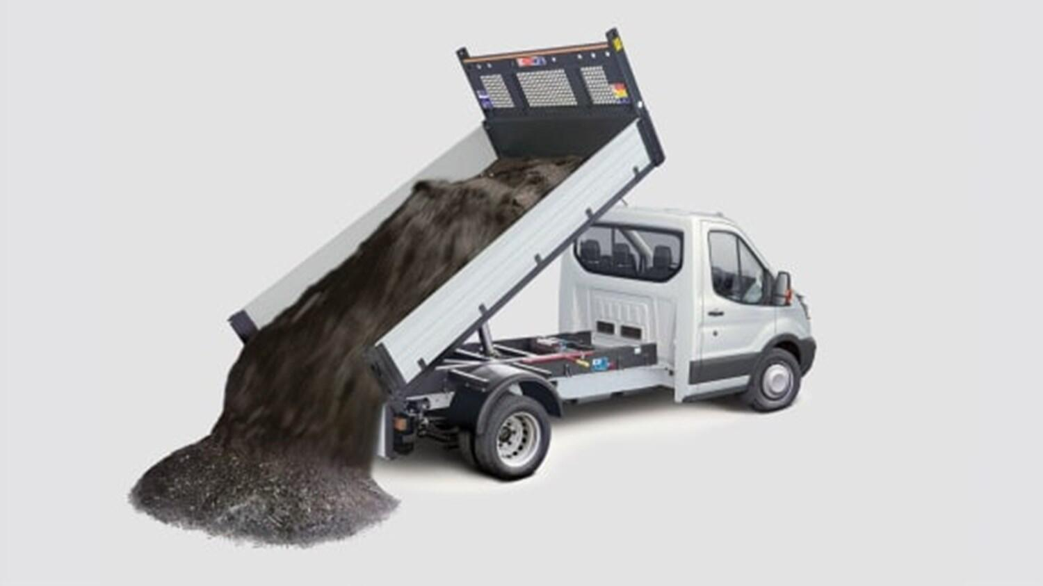 Ford Transit One Stop Shop pouring soil off trailer
