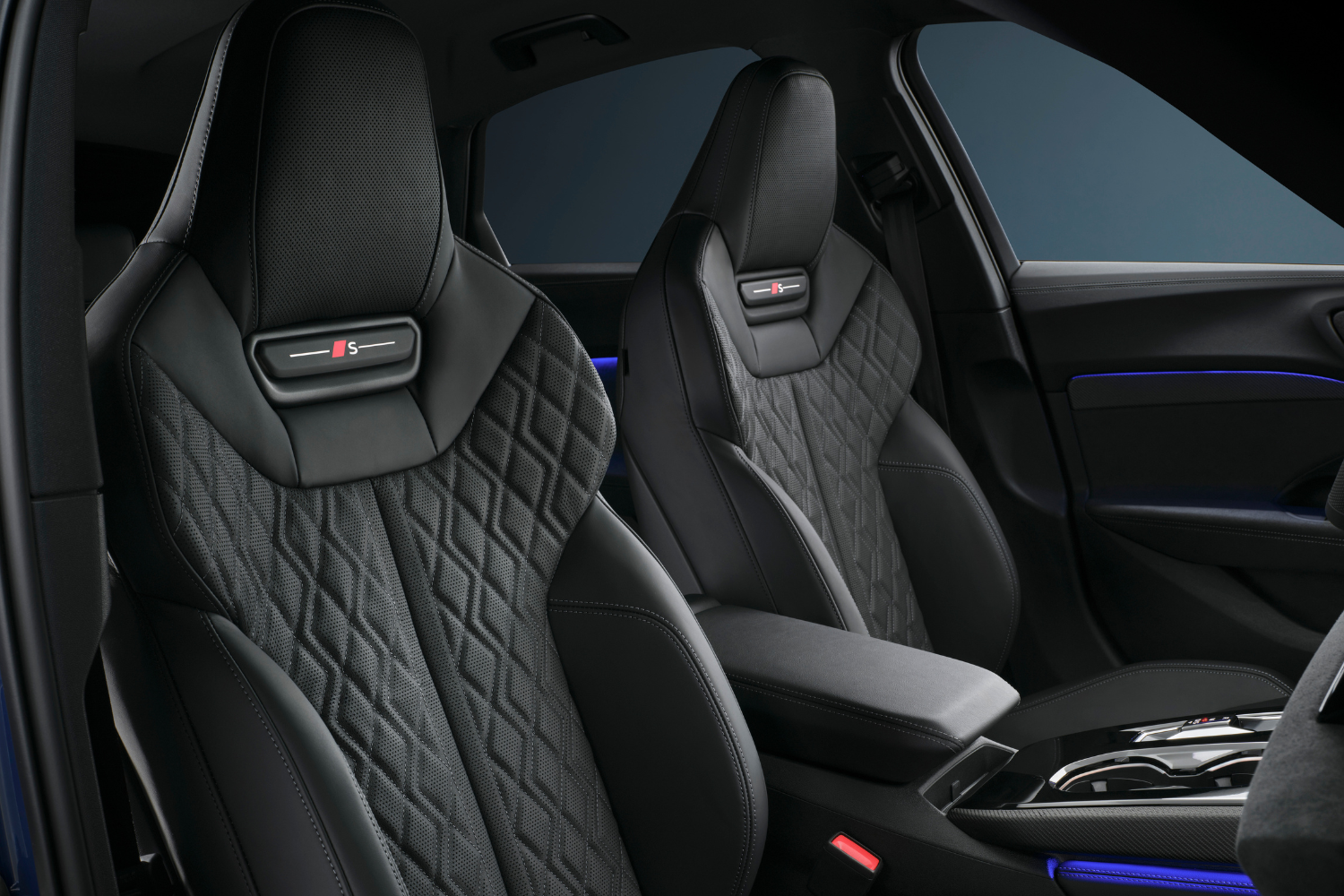 Audi S5 Saloon black interior seats with S logo.