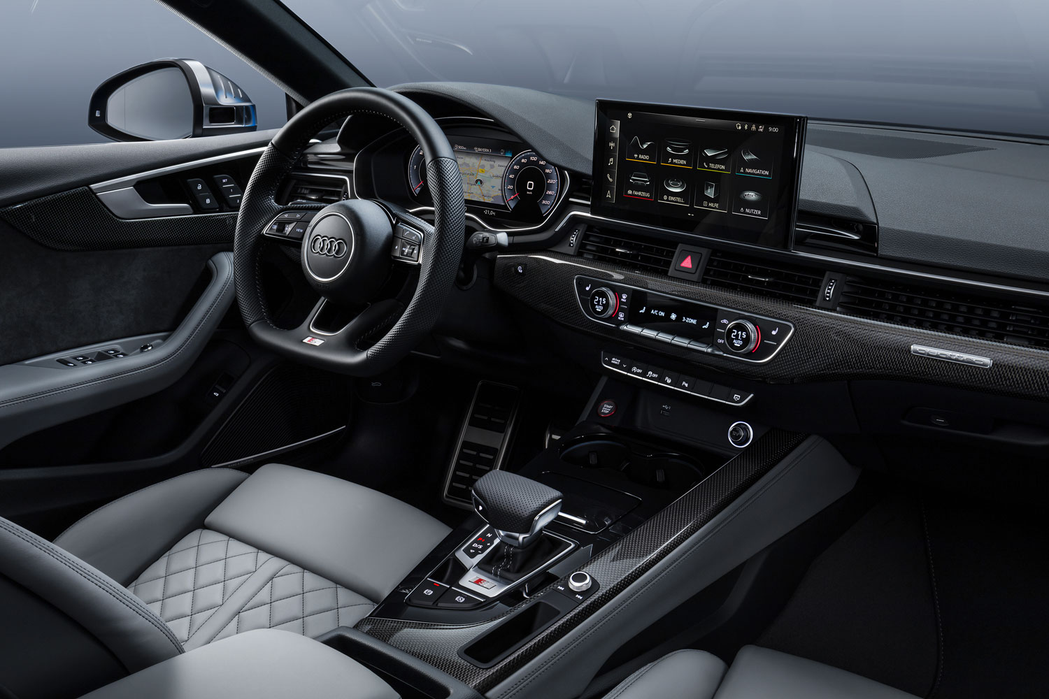 New Audi S5 Sportback interior view of the new touch screen infotainment system