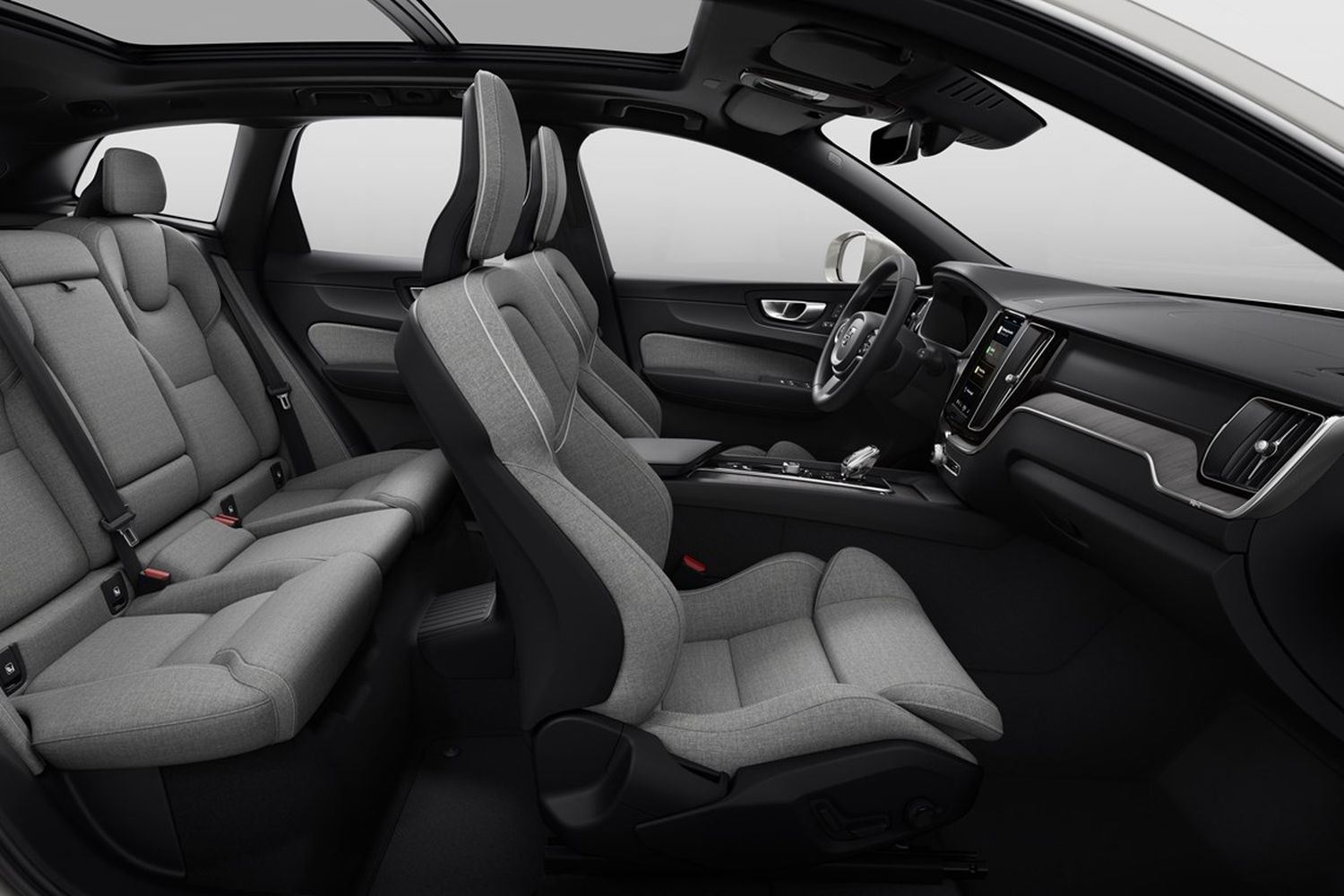 Interior view of the new Volvo XC60, showcasing the front and rear passenger seats