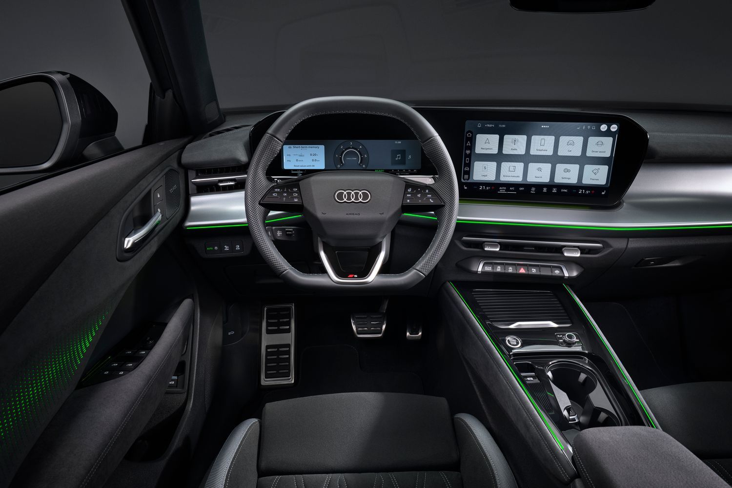 All-New Audi Q3 SUV (in grey) interior with green light detailing