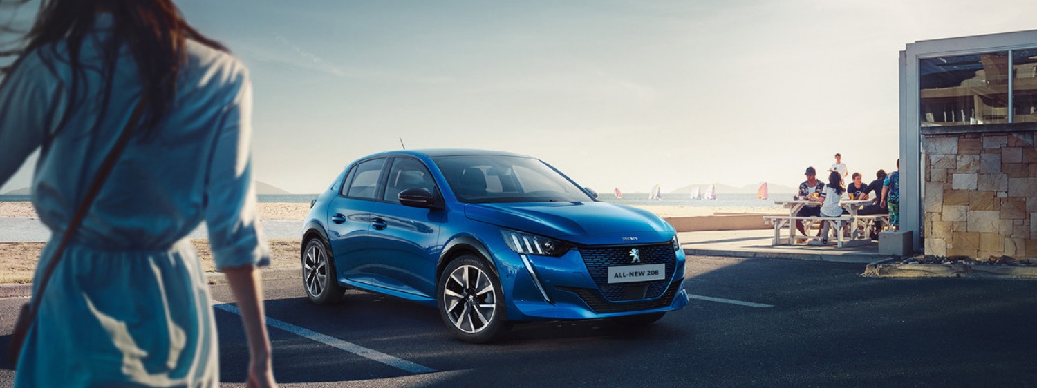 blue peugeot 208 parked on the road