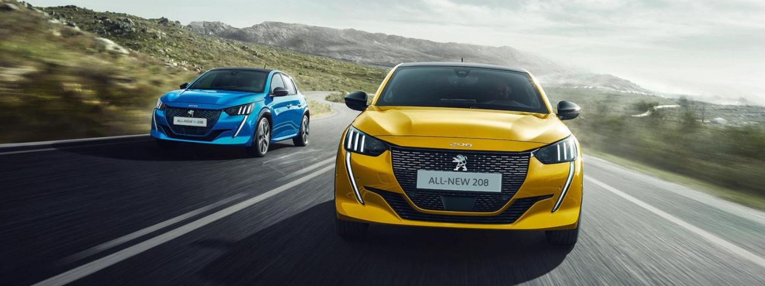 yellow and blue peugeot 208