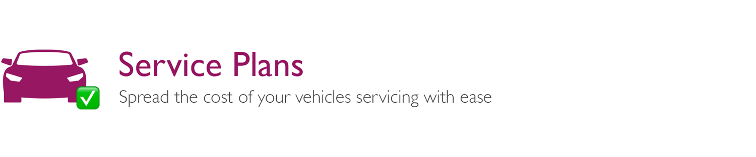 Service Plans white banner with small pink car icon and green tick box and grey text description 