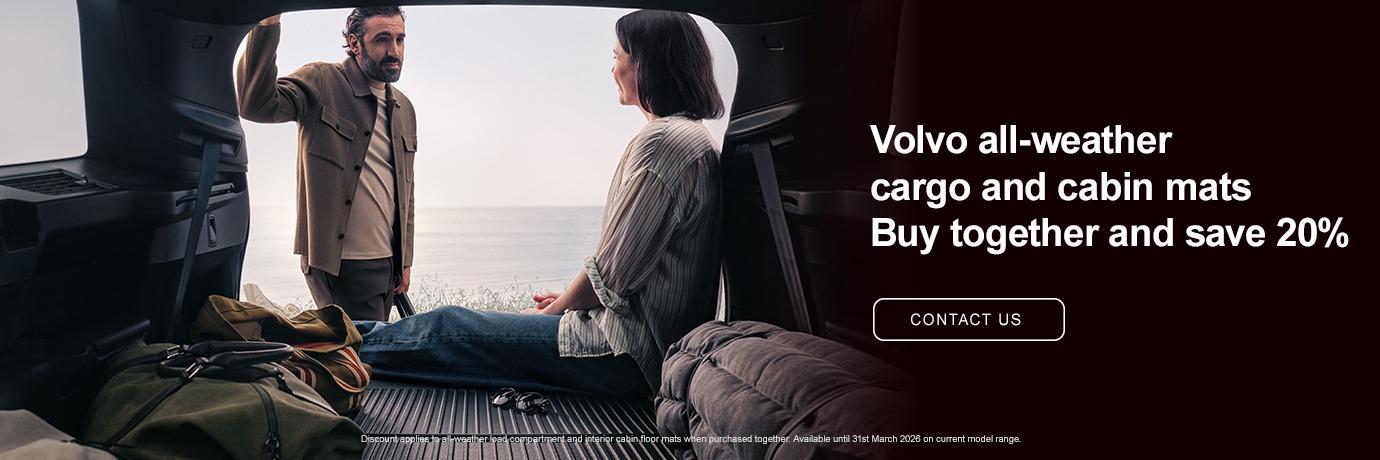 Volvo all-weather cargo and cabin mats. Buy together and save 20%