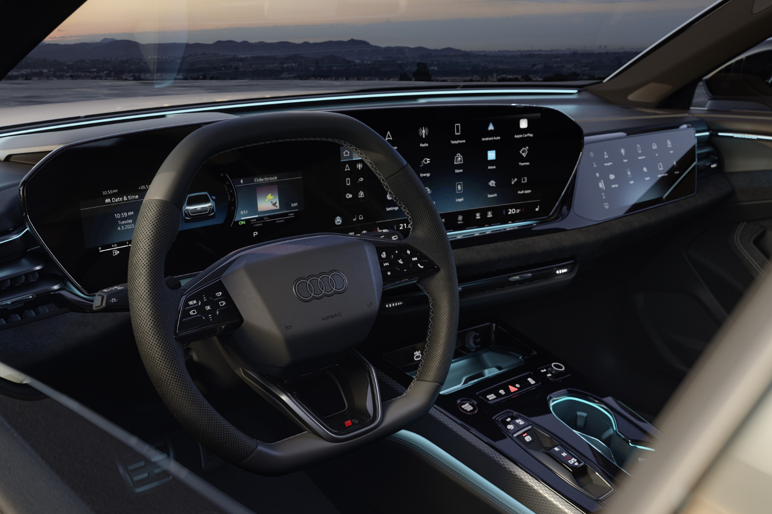 Interior of the 2025 Audi A5 Avant e-hybrid featuring the driver display.