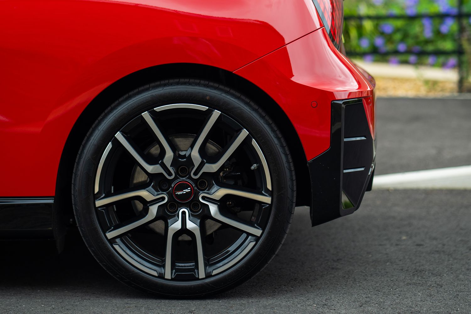 Close-up of the all-electric MINI Cooper wheels.