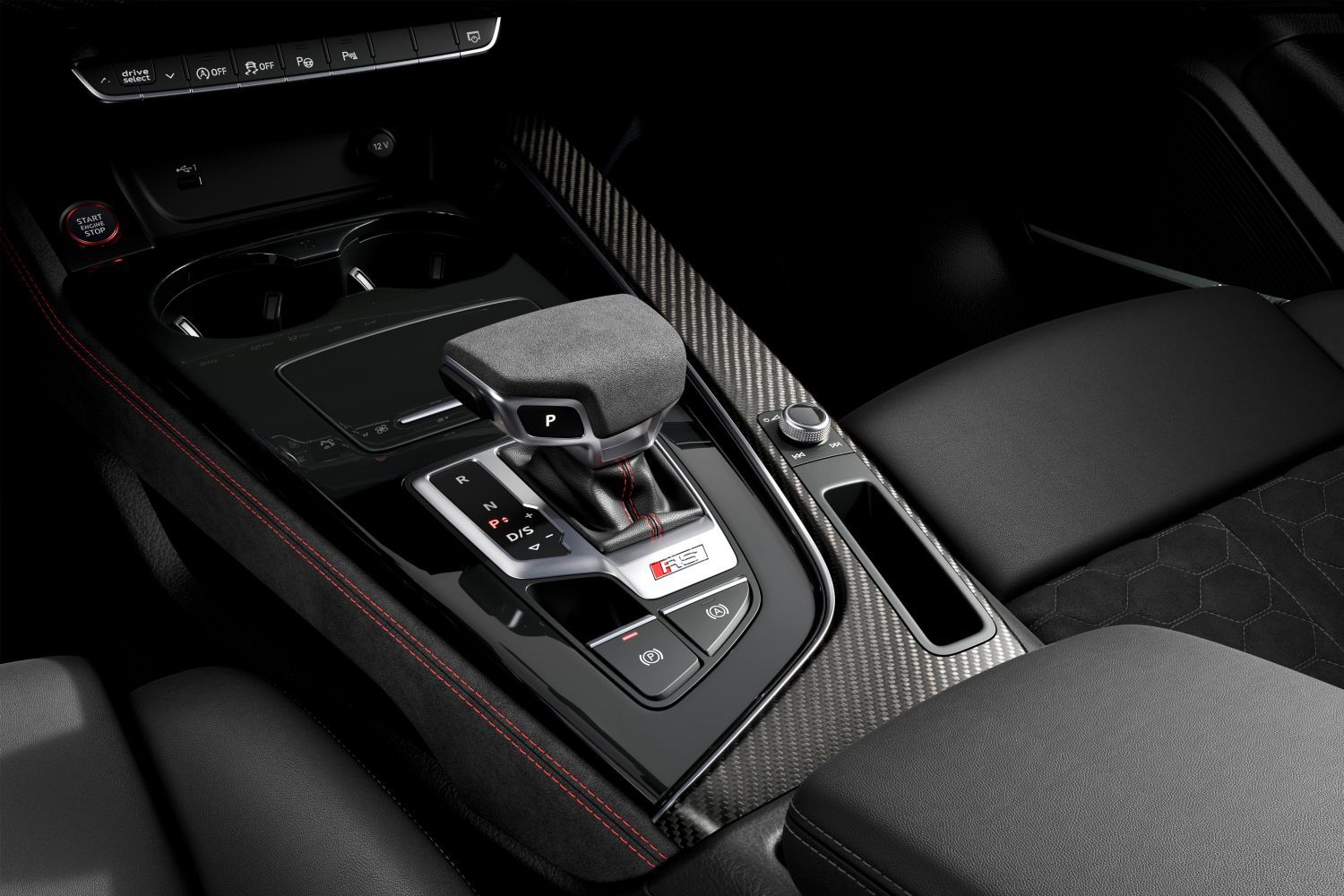 New Audi A4 RS4 Avant display of felt covered automatic gearbox.