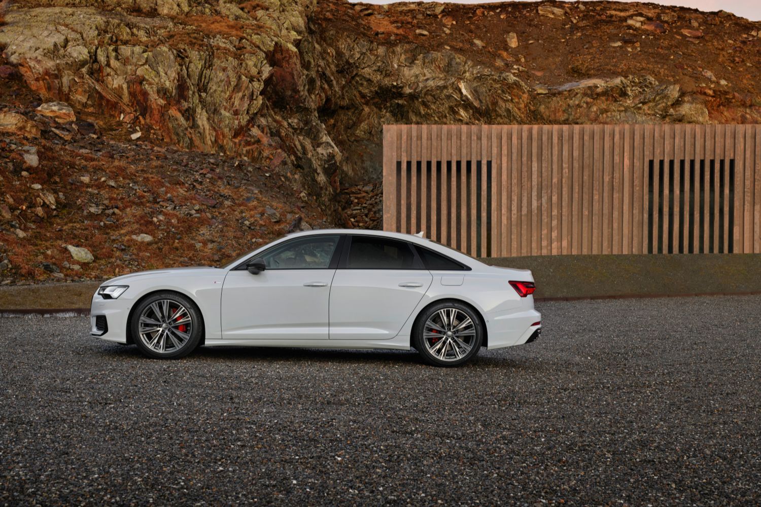 New Audi A6 Saloon TFSI e in white, side view image