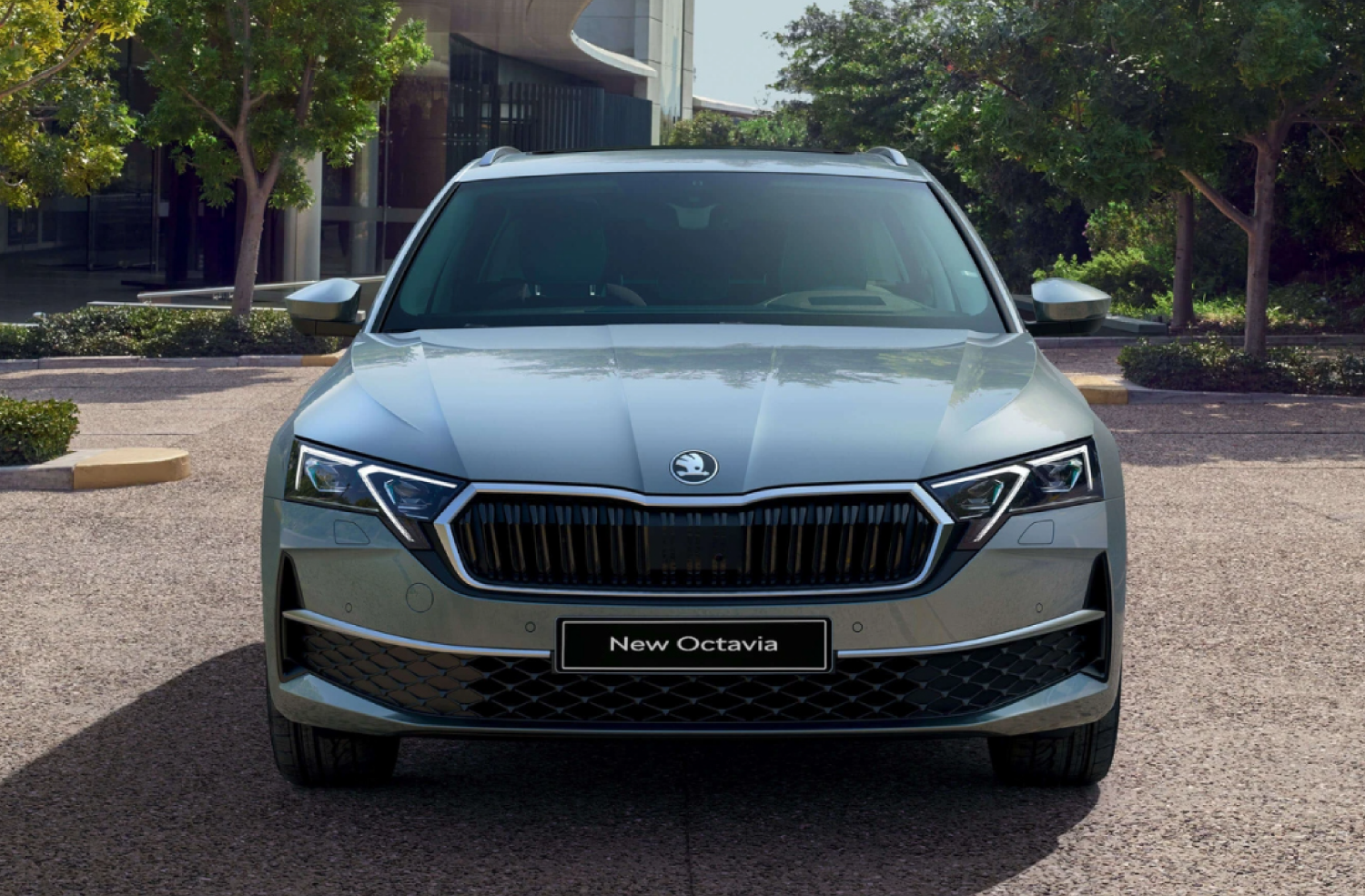 new grey skoda octavia front parked outdoors