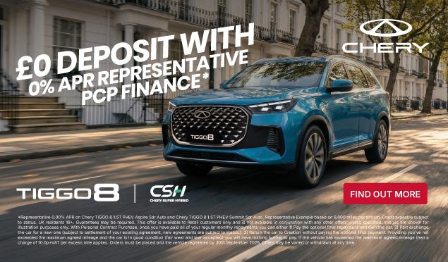 The Chery TIGGO 8 Super Hybrid is available to buy from Richmond Motor Group from only £299 per month with 0% APR Represenative
