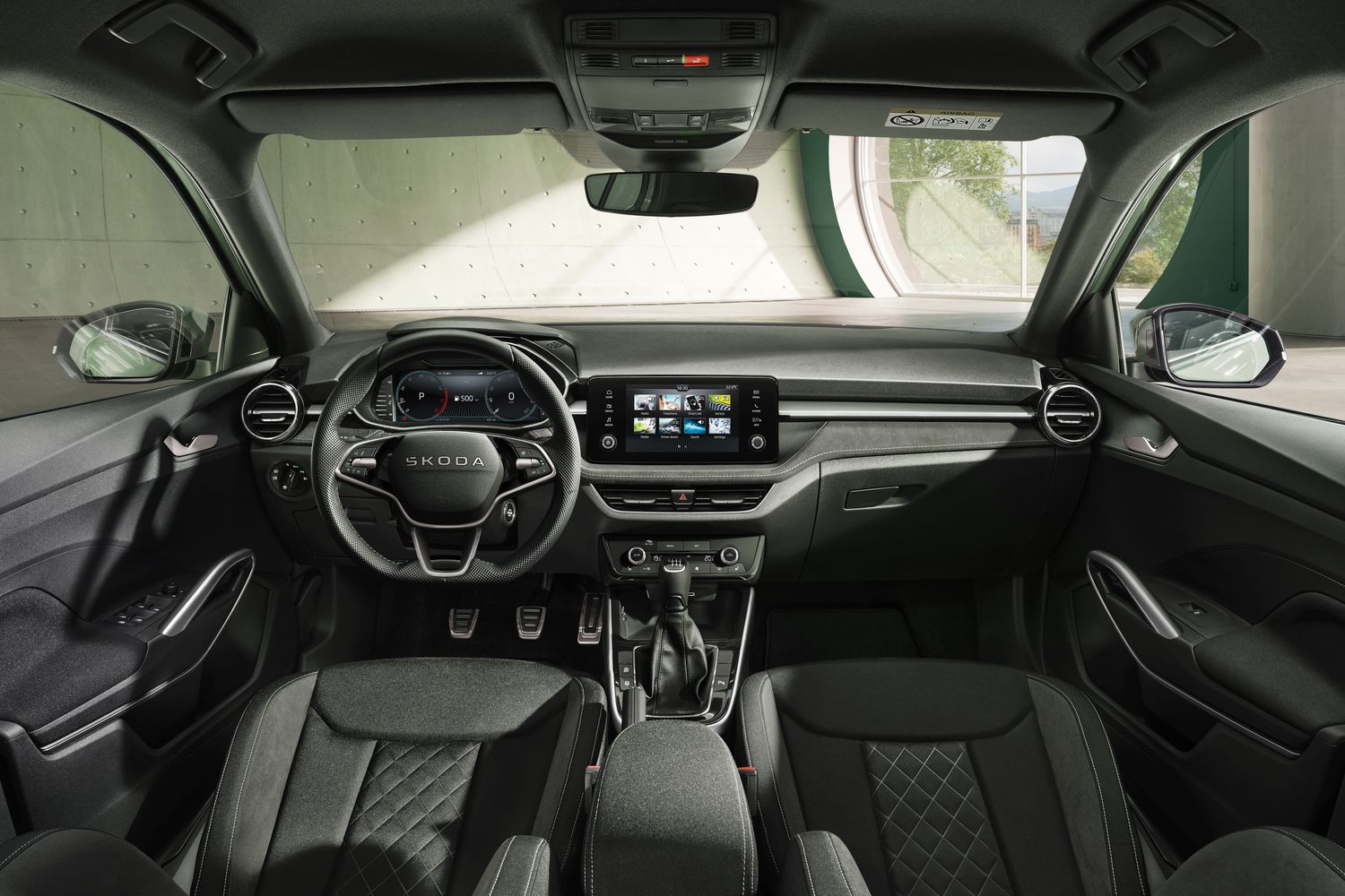 Interior view of the new Skoda Fabia, featuring the latest infotainment system.