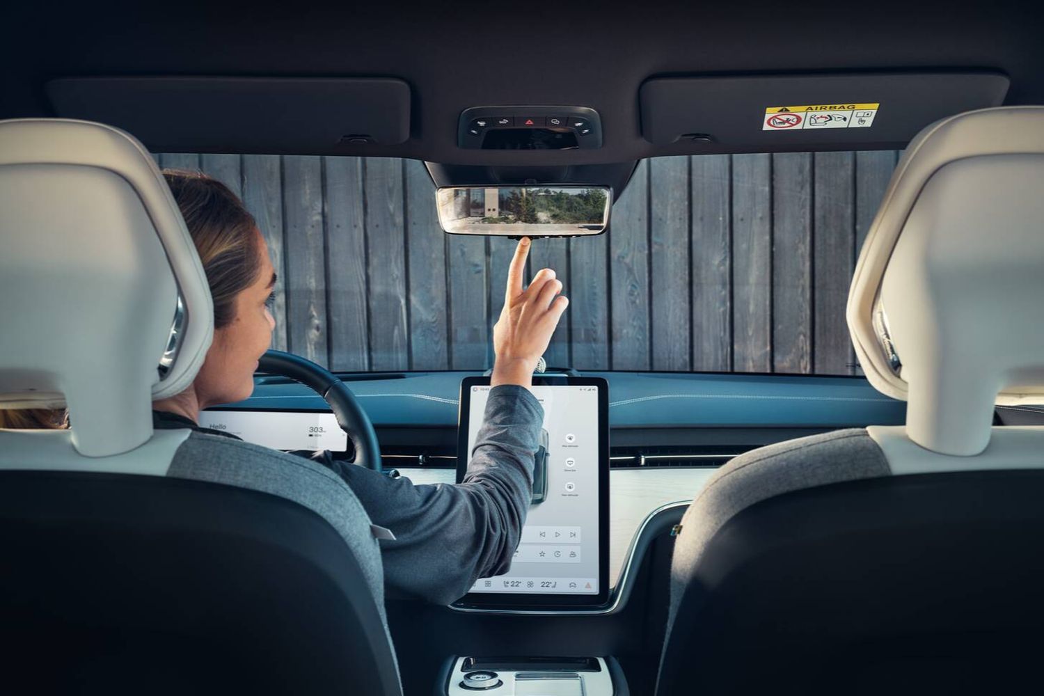 Driver looks at Volvo Digital Rear Mirror close-up