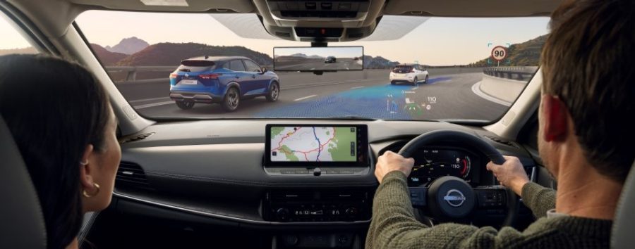 Interior view of Nissan e-POWER in motion showcasing electric-powered driving feel