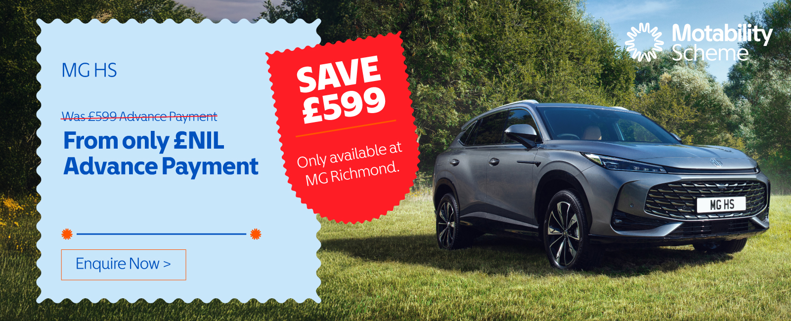MG HS From £NIL Advance Payment, Exclusively at Richmond MG