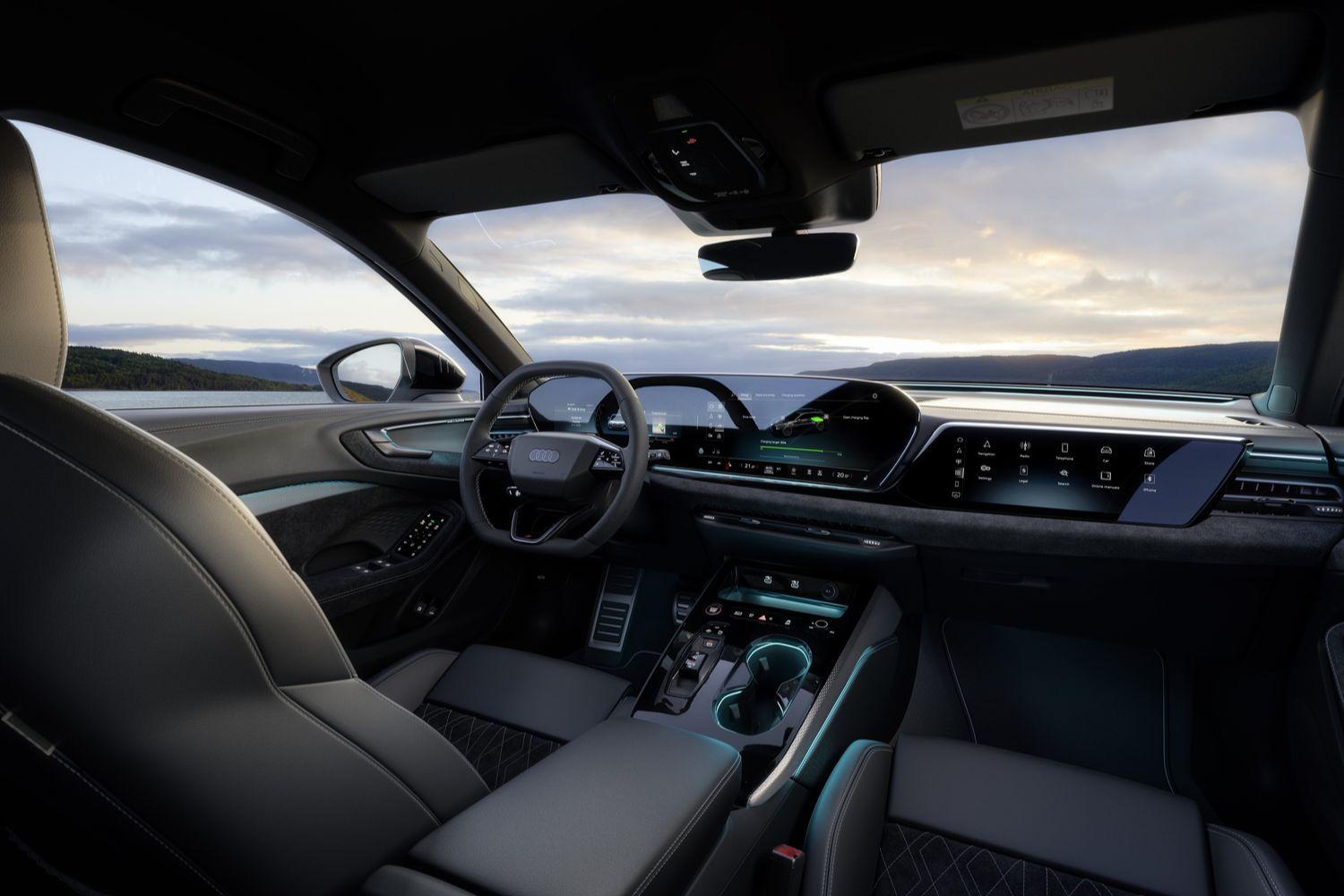 Interior view of the Audi A5 e-hybrid, in white