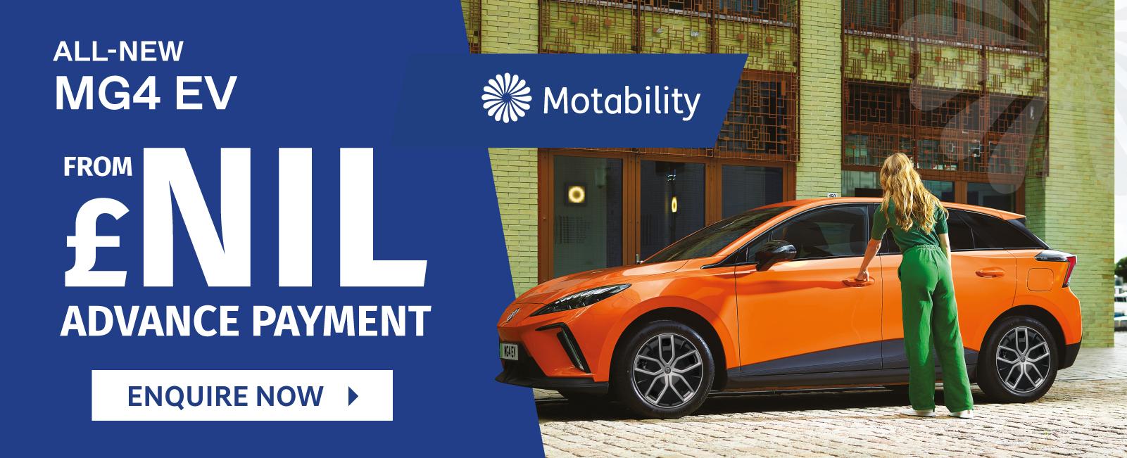 The MG4 EV on Motability Scheme from £NIL Advance Payment