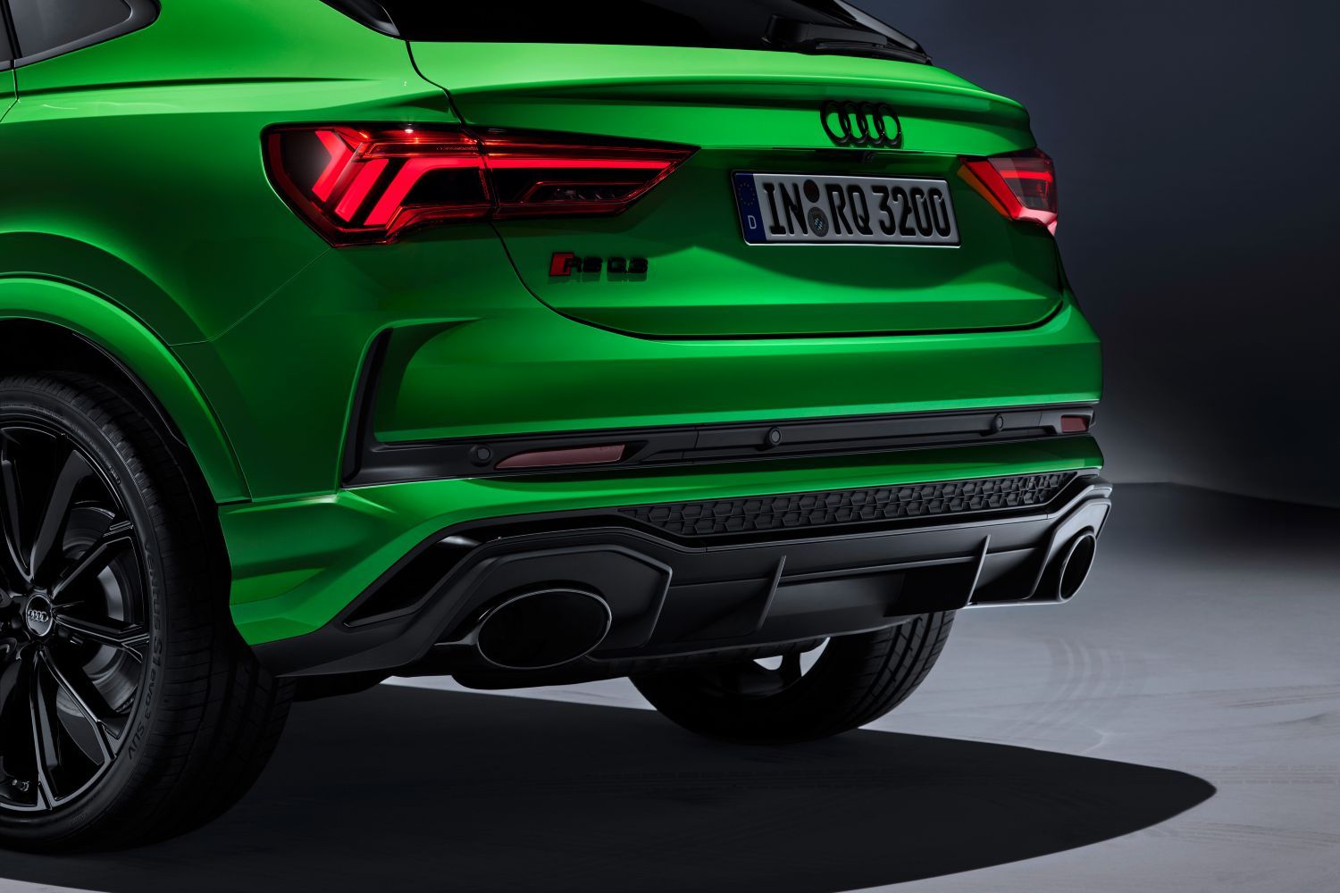 New Audi RS Q3 Sportback in green view from behind