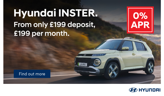 The Hyundai INSTER is available to buy from Richmond Hyundai from only £199 deposit, £199 Per Month with 0% APR