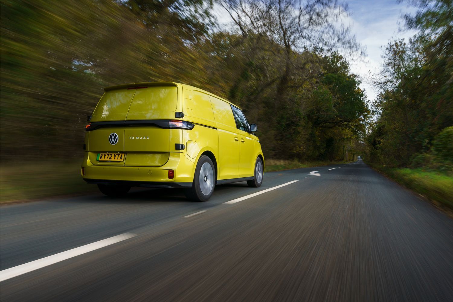 Volkswagen Commecial Electric and Hybrid ID.Buzz Cargo driving on road in Northern Ireland