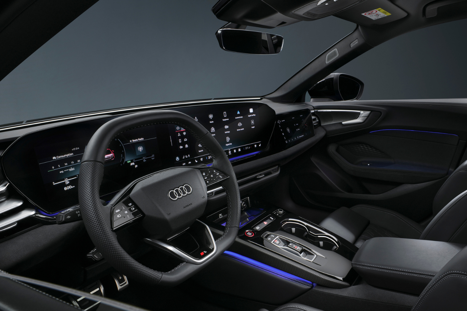 Audi S5 Saloon black interior with three driver displays.