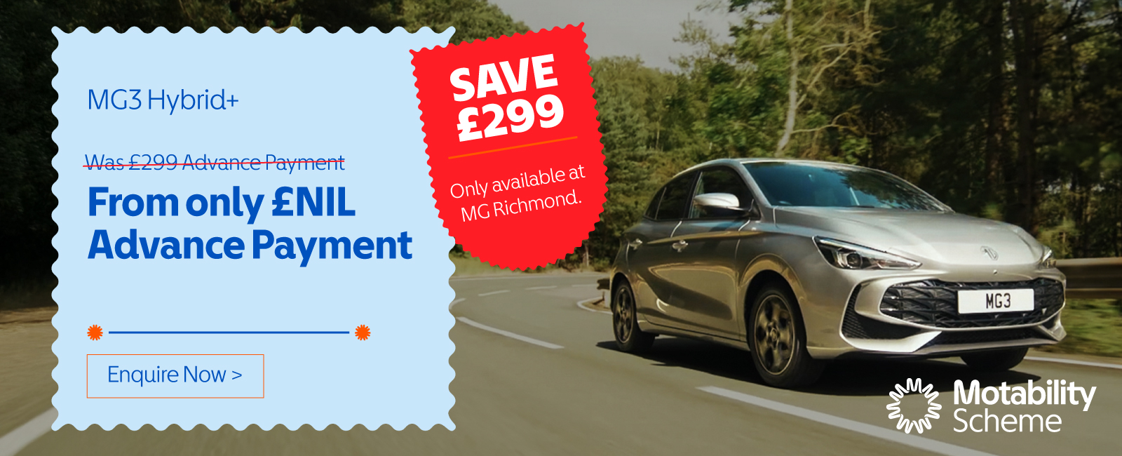 MG3 Hybrid+ From £NIL Advance Payment, Exclusively at Richmond MG