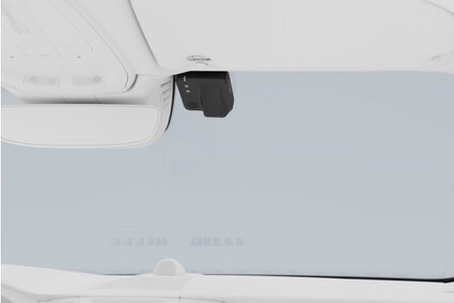 Close-up of Volvo dashcam positioned in the front windscreen