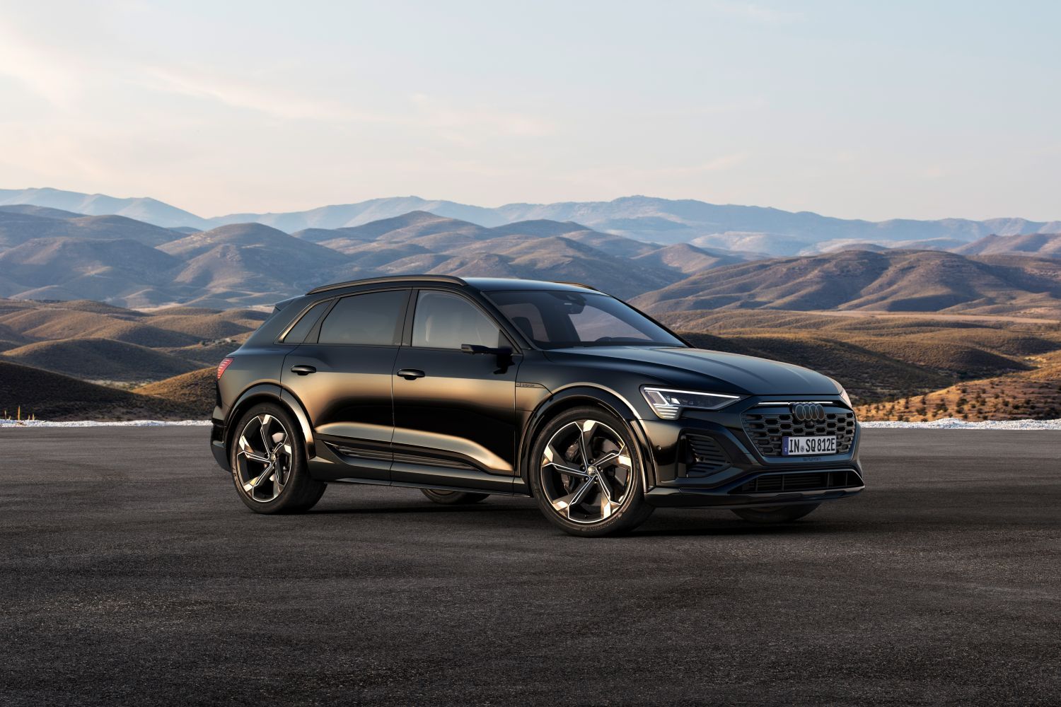 New Audi SQ8 Etron in black image of vehicle parked side view