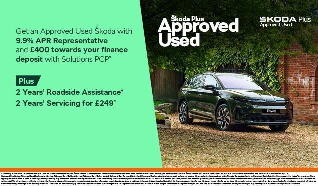 Get a used Škoda vehicle with 9.9% APR Representative and £400 towards your finance deposit for vehicles up to 1 year old