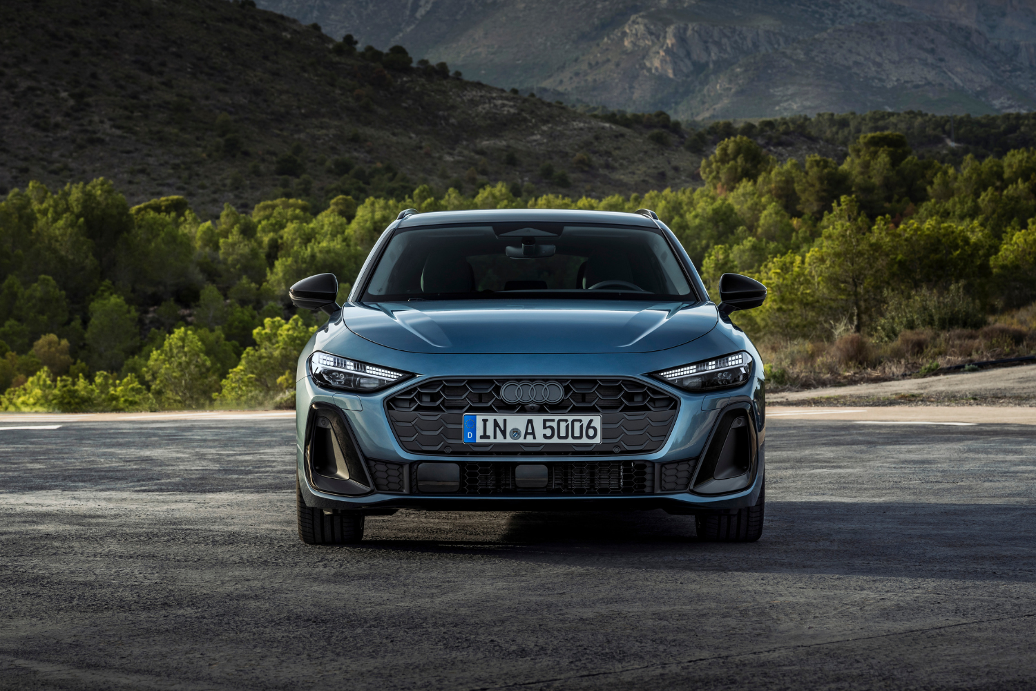 Front view of a blue Audi A5 Avant.