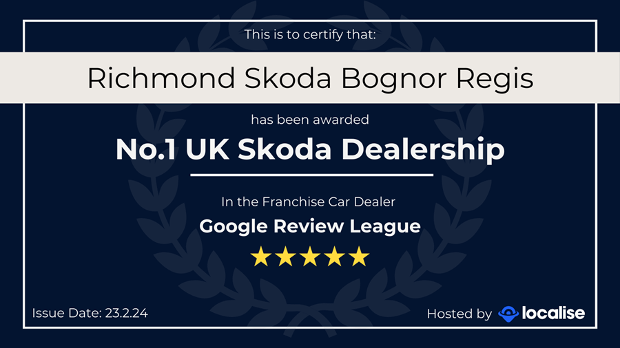 Richmond Skoda Google Review League Certificate