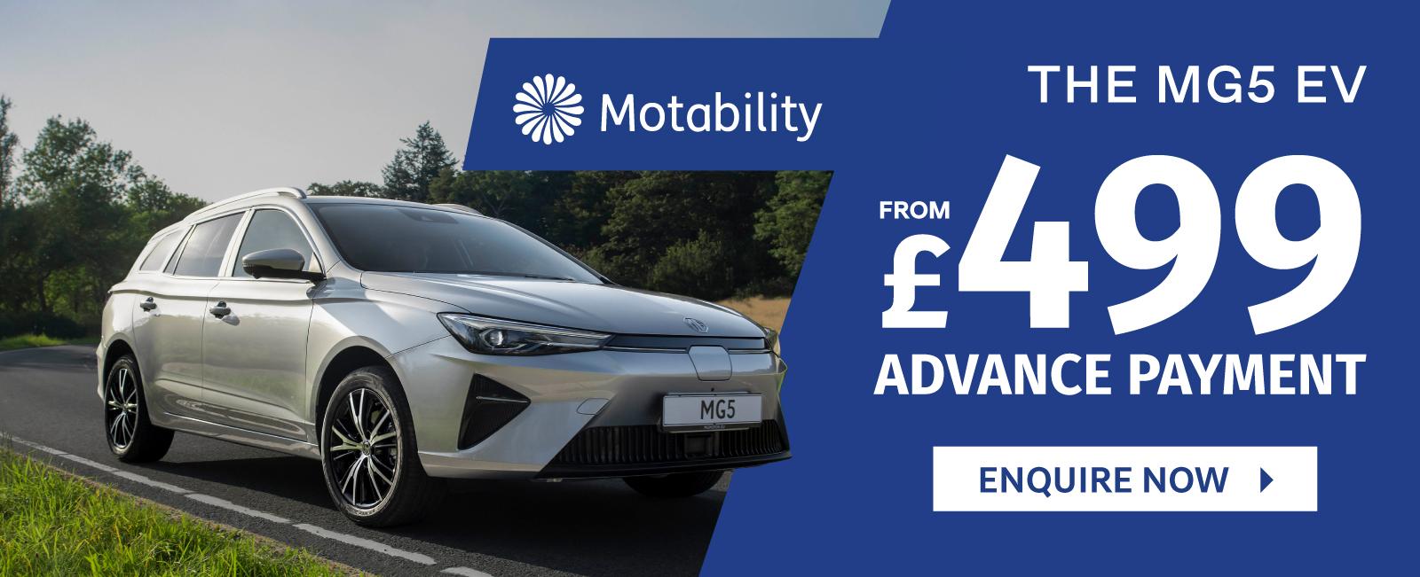 The MG5 EV on Motability Scheme from £499 Advance Payment