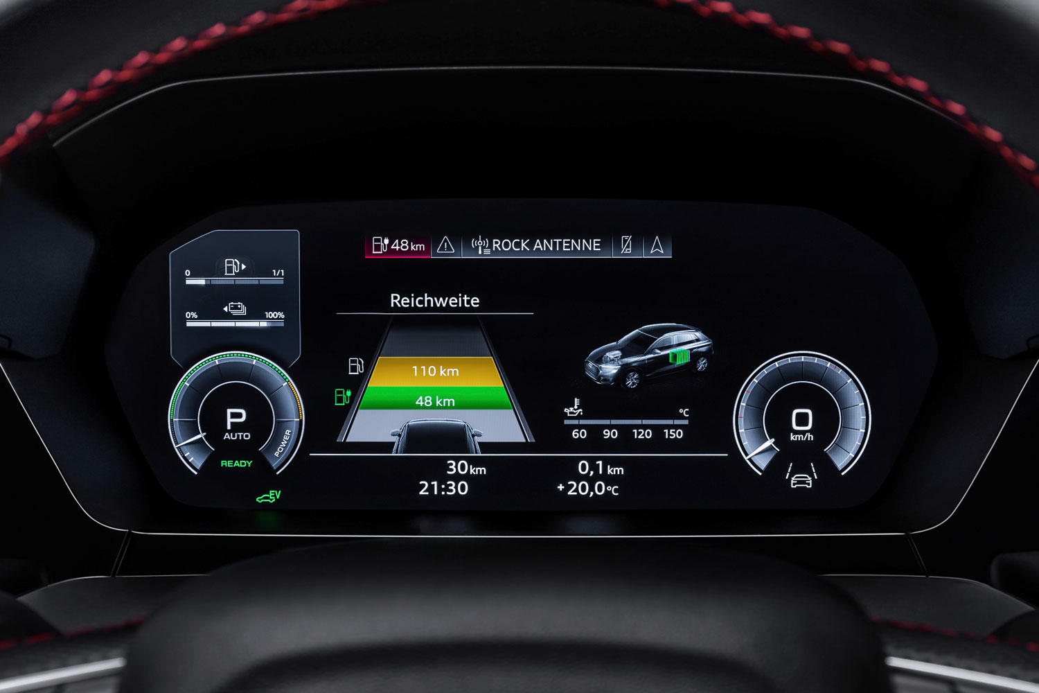 Close-up of a digital electric fuel gauge on vehicle