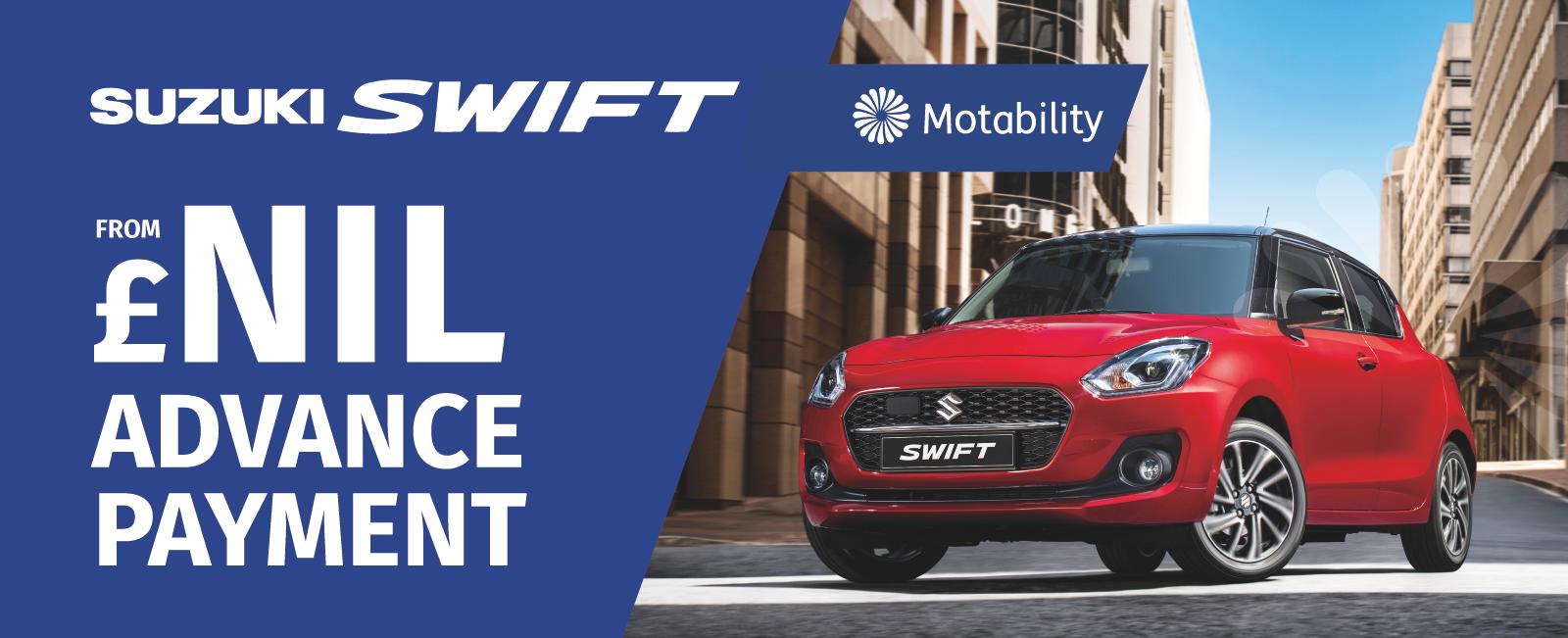 Suzuki Swift From £NIL Advance Payment on the Motability Scheme