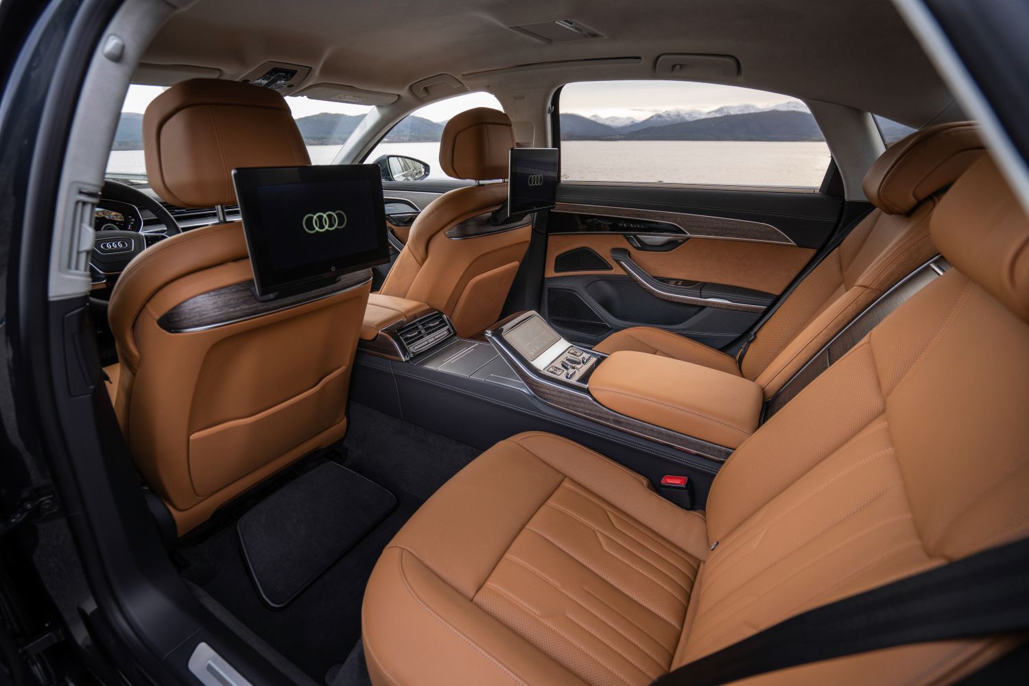 New Audi A8 L interior view of leather back seats