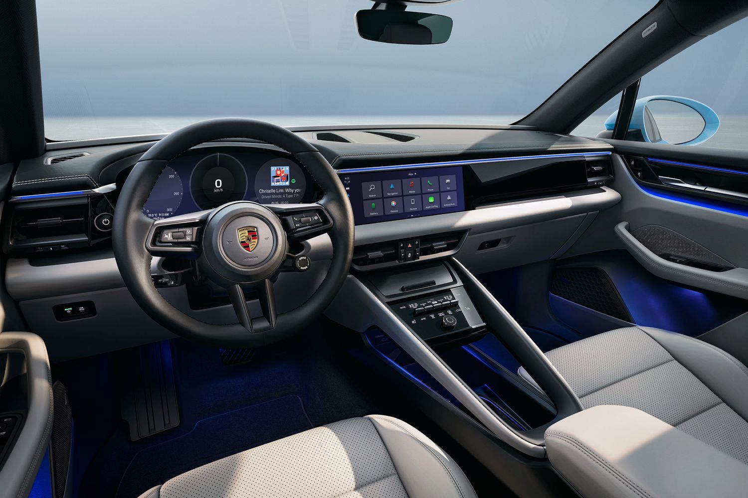 Front interior view of the new Electric Porsche Macan