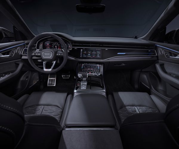 The new Audi RS Q8 SUV black interior.