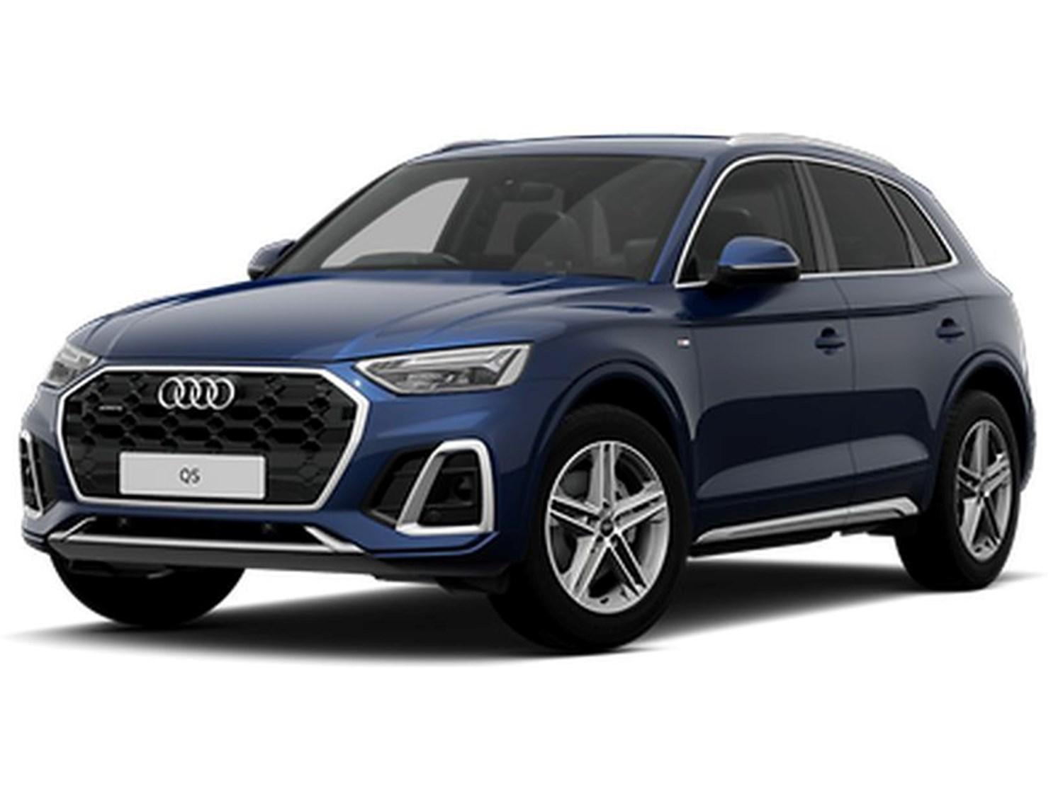 Side view of Q5 40 TDI S Line S Tronic, in blue on white background