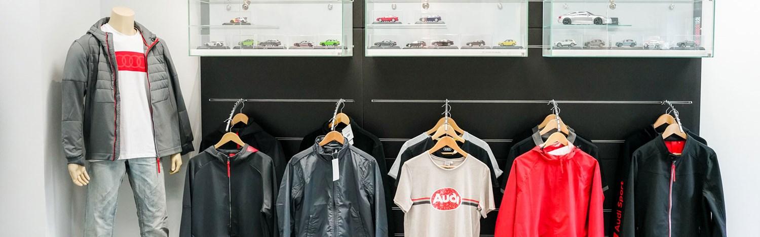 A selection of the latest Audi clothing items available at the Audi Boutique in Belfast and Portadown Audi