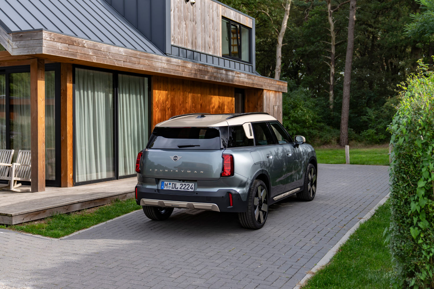 Rear end of a grey 2024 MINI Countryman.
