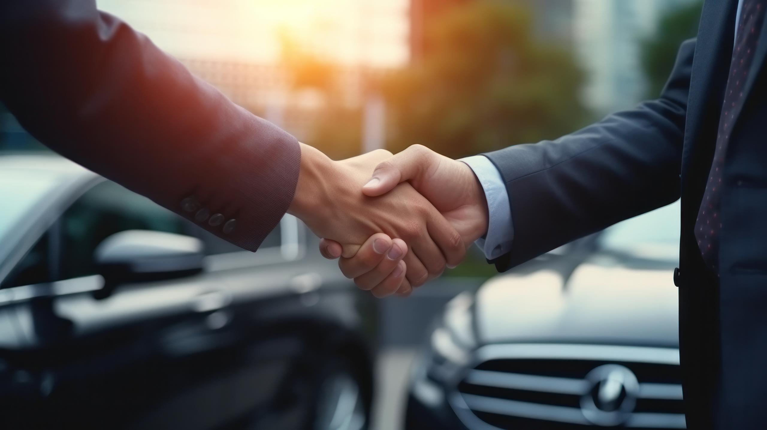 car dealership shake hands
