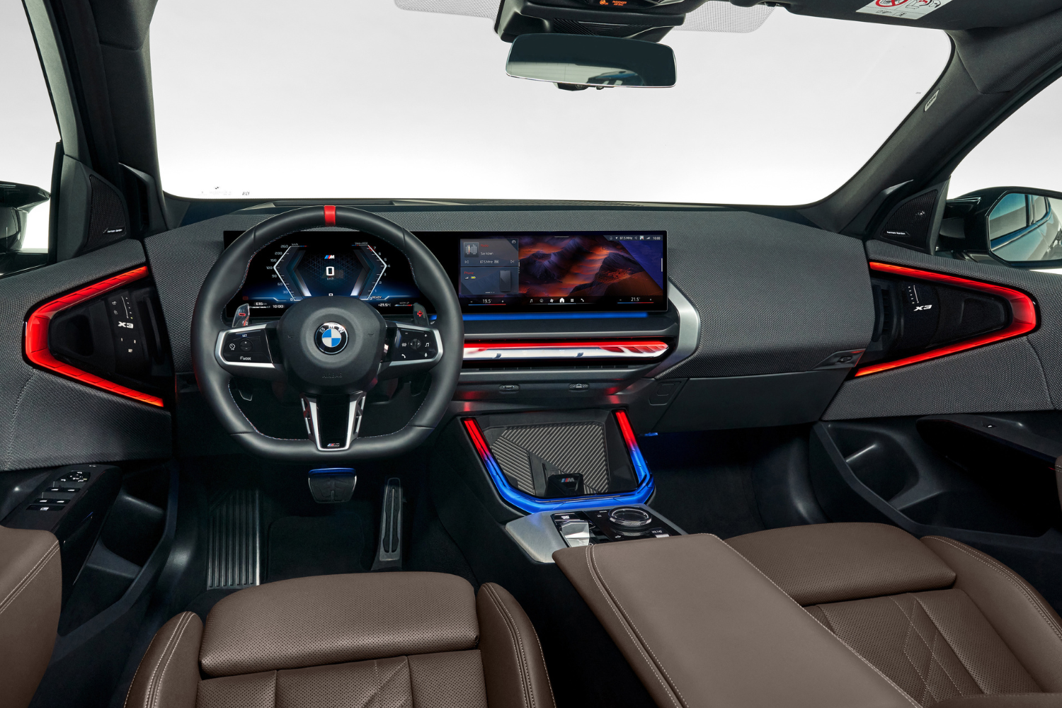 Close-up of the latest BMW X3 interior, with focus on front interior and centre console