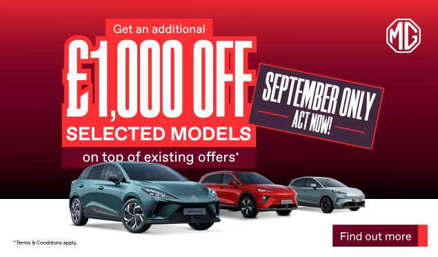 Extra £1,000 off Selected MG Models on top of existing offers
