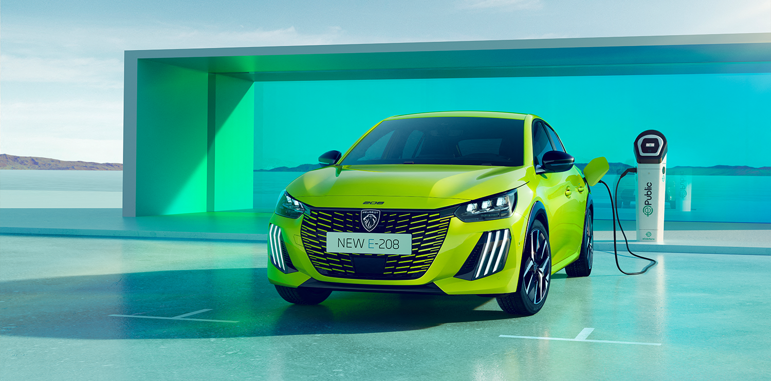 Lime Green Peugeot 208 on charge