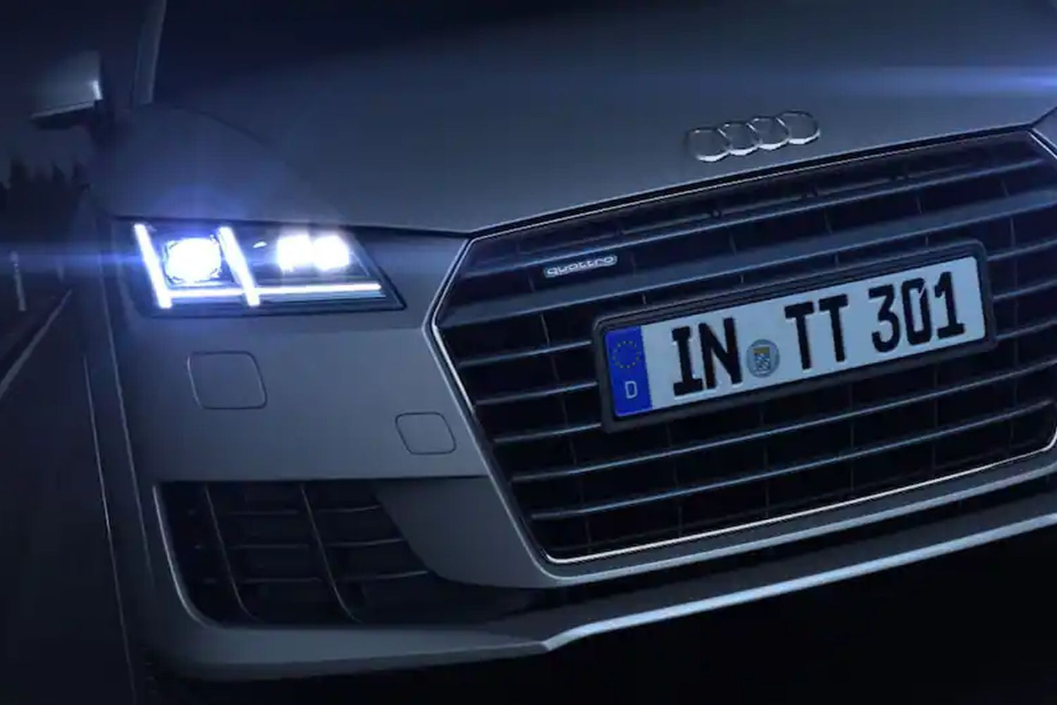 Close-up of the front of a white Audi TT