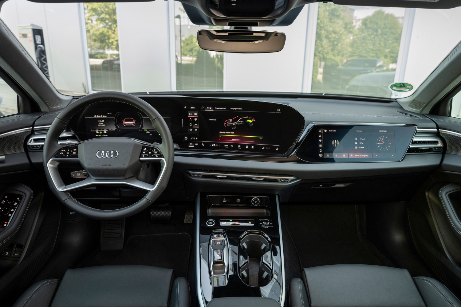 Interior of the 2025 Audi A5 Saloon e-hybrid featuring the driver display.