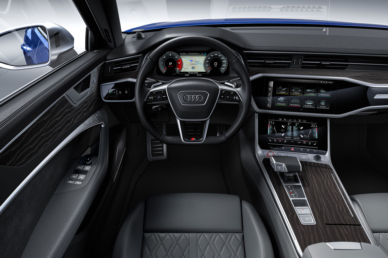 New Audi S6 Saloon drivers side image of digital cockpit and steering wheel