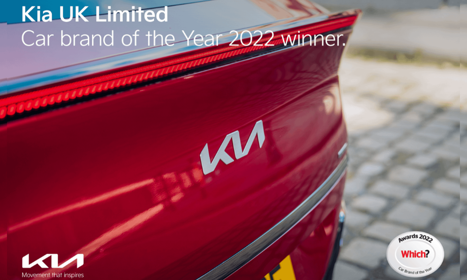 Kia EV6 rear with text that says Kia UK Car brand of the Year 2022 winner