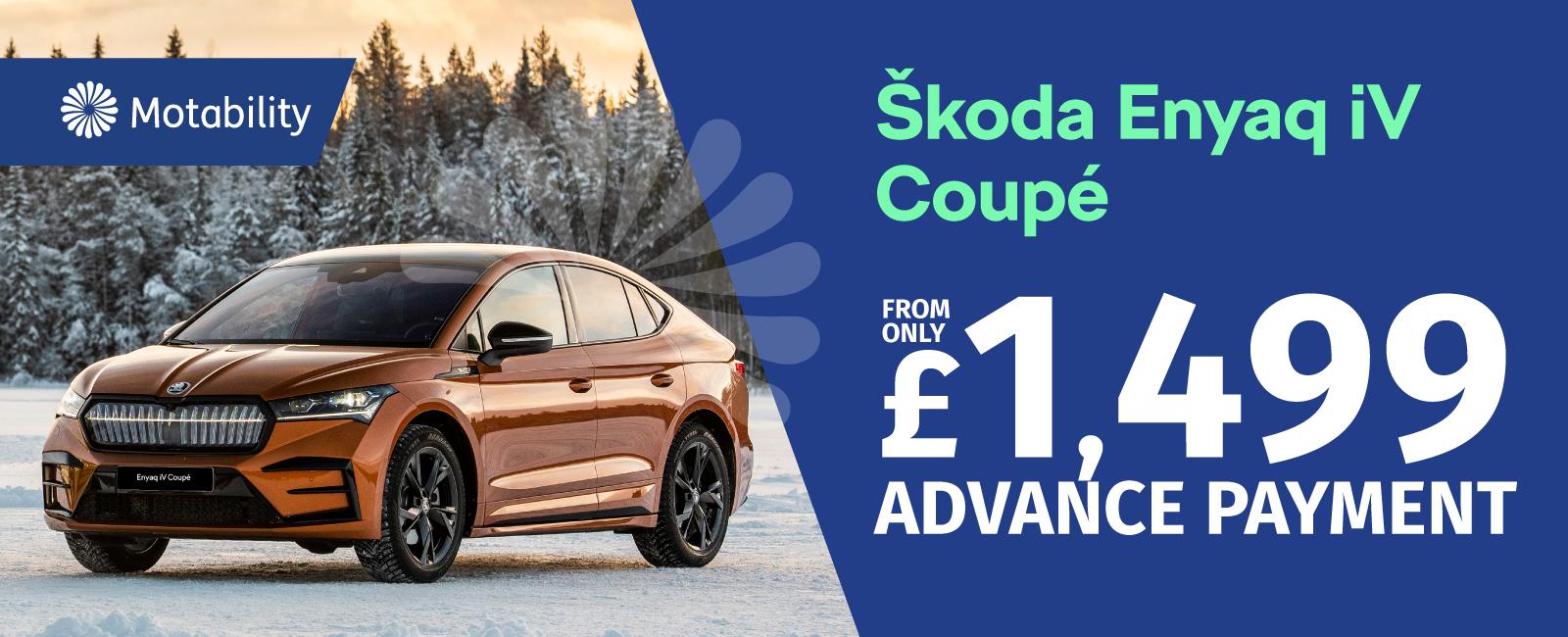 The Skoda Enyaq Coupe from £1,499 advance payment on the Motability Scheme