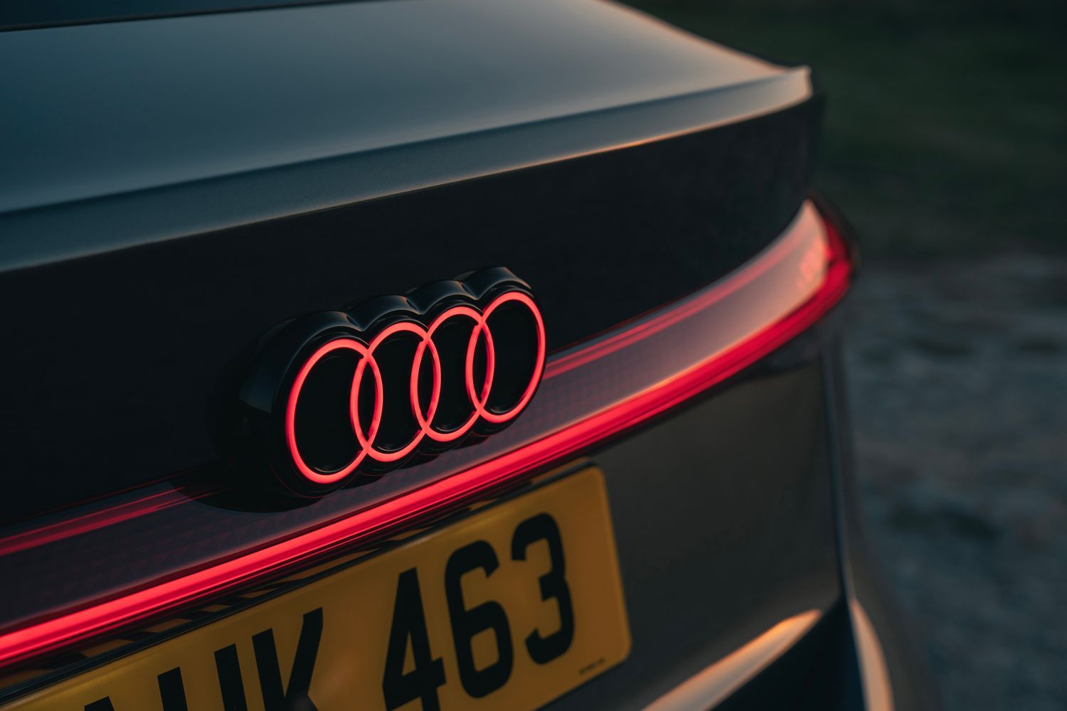 Electric Hybrid Audi A6 e-tron close-up on rear Audi rings